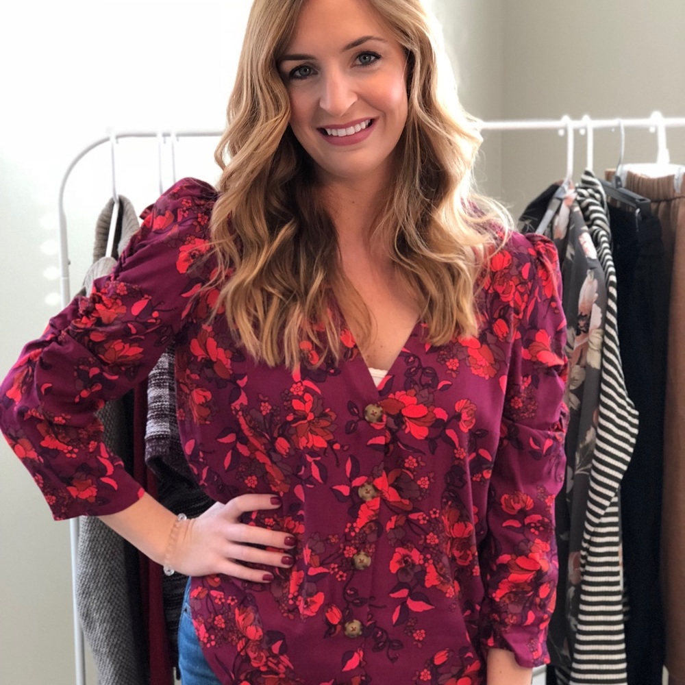 Anthropologie Floral Button Up Blouse